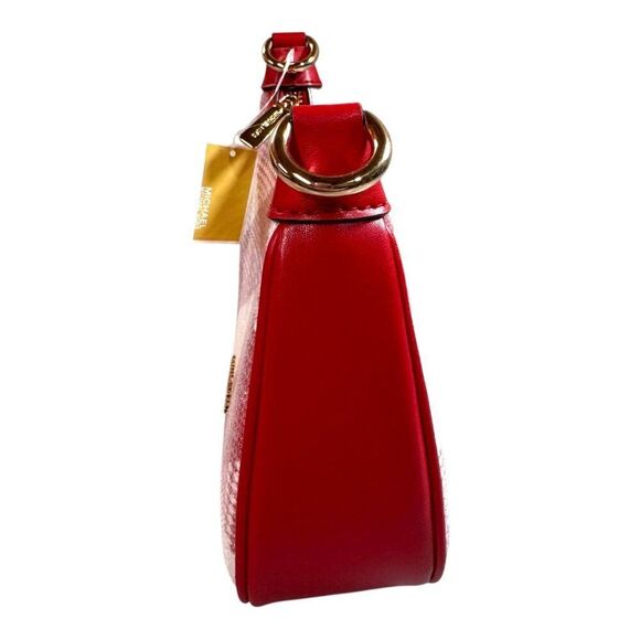 Michael Kors Cora Bright Red Sequin Plaid Medium Zip Pouchette w/ Strap NEW $428 - Picture 9 of 11